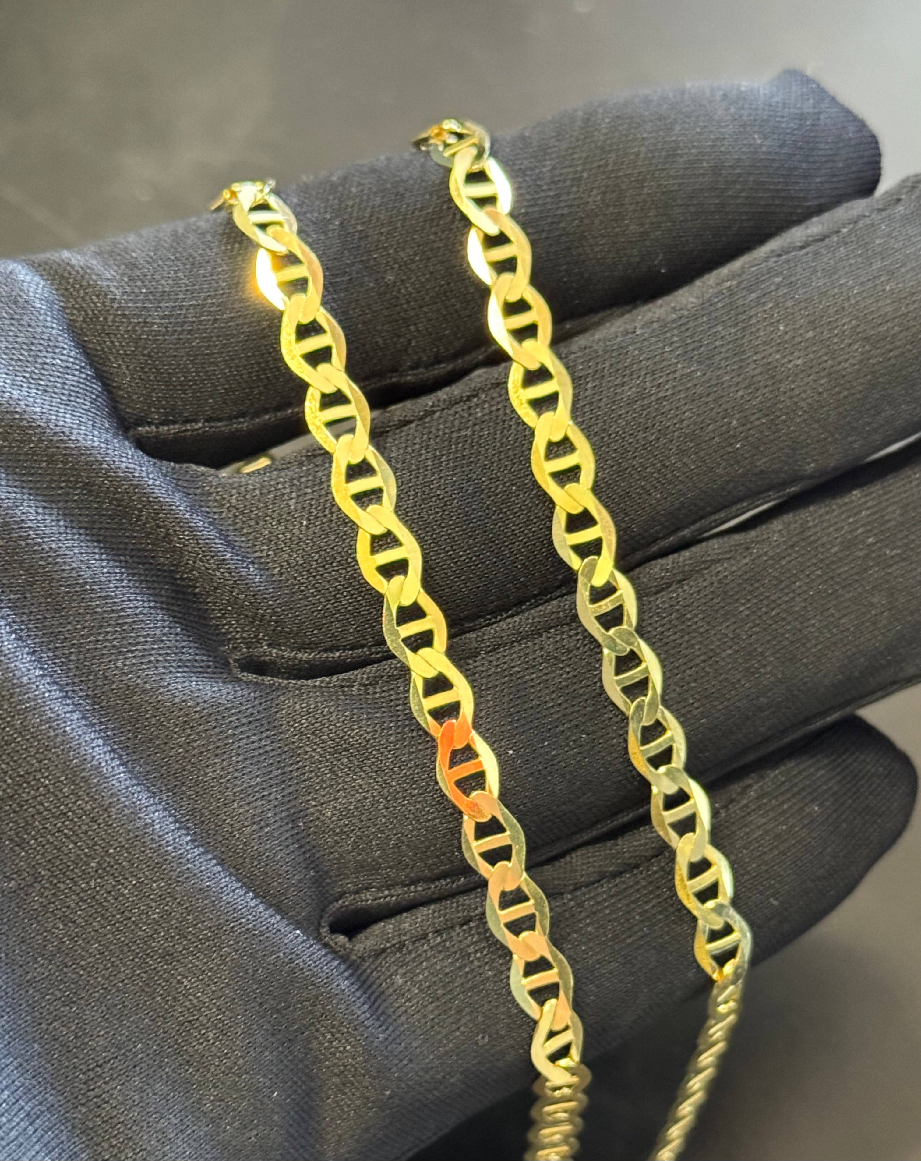 14K Gold Solid Mariner Chain
