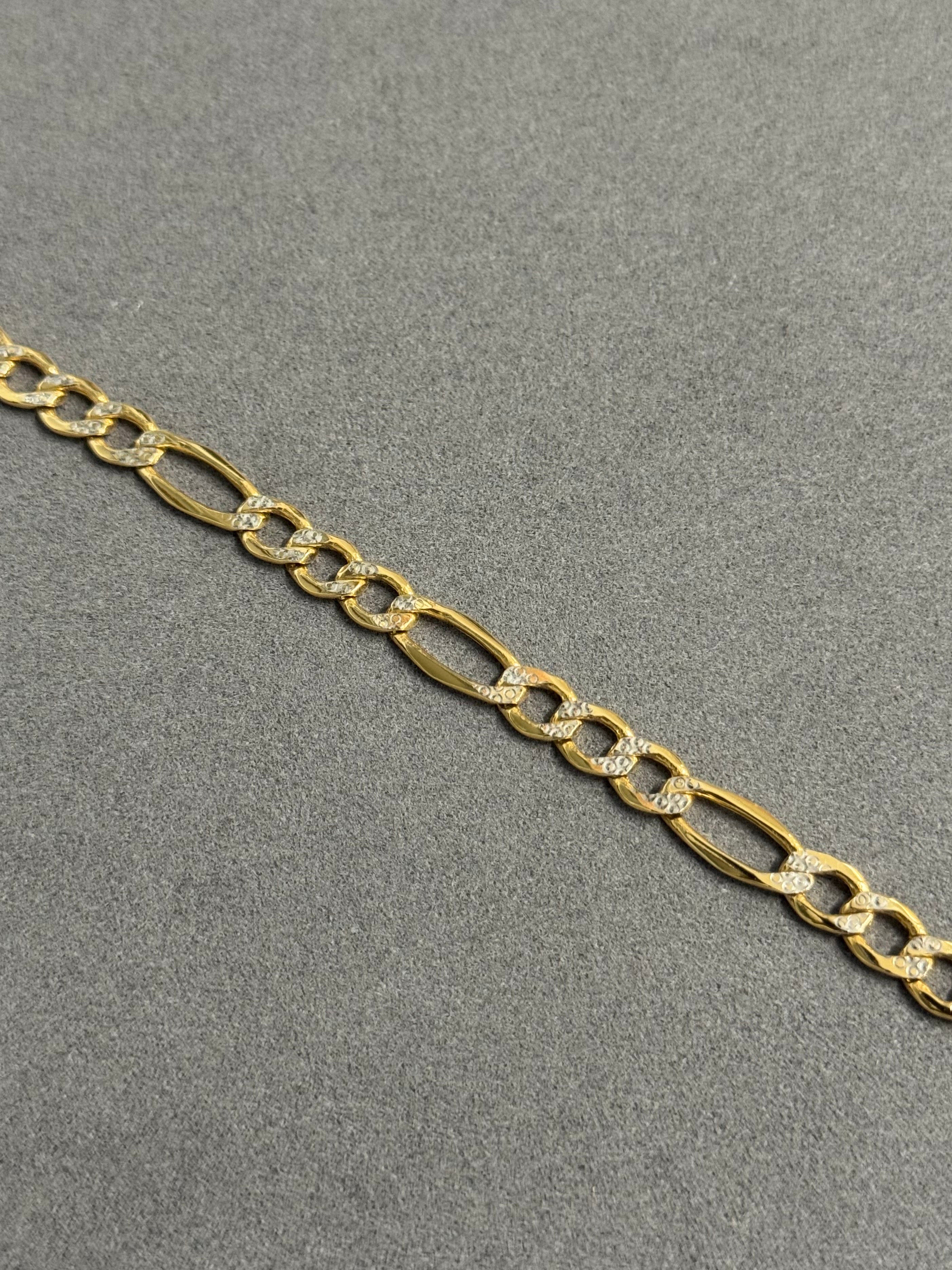 14K Gold Semi Solid Two Tone Figaro Chain Bracelet