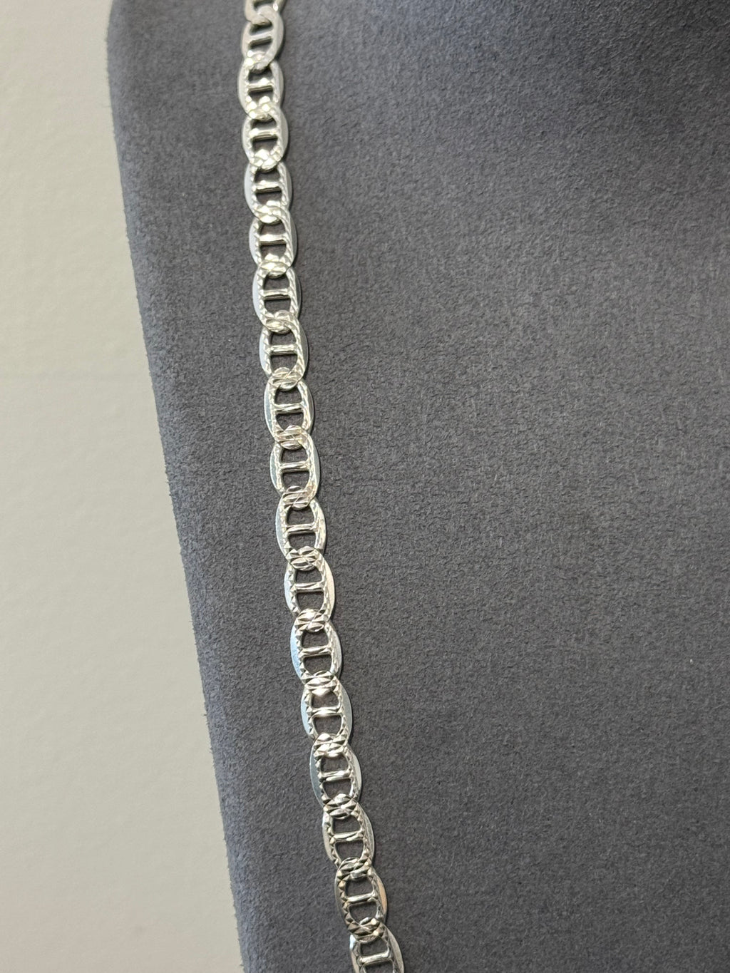 925 Sterling Silver Flat Pave Mariner Chain