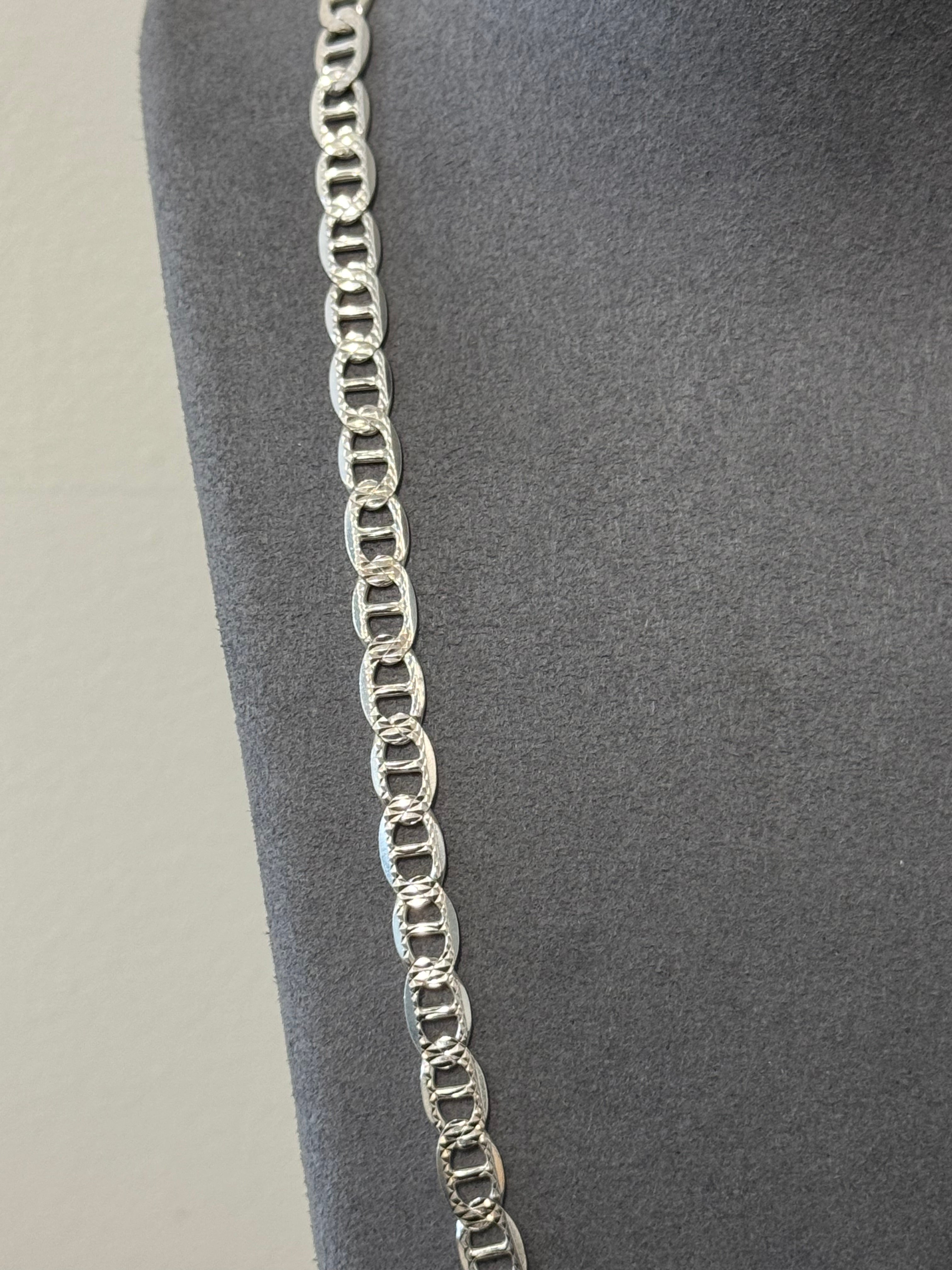 925 Sterling Silver Flat Pave Mariner Chain