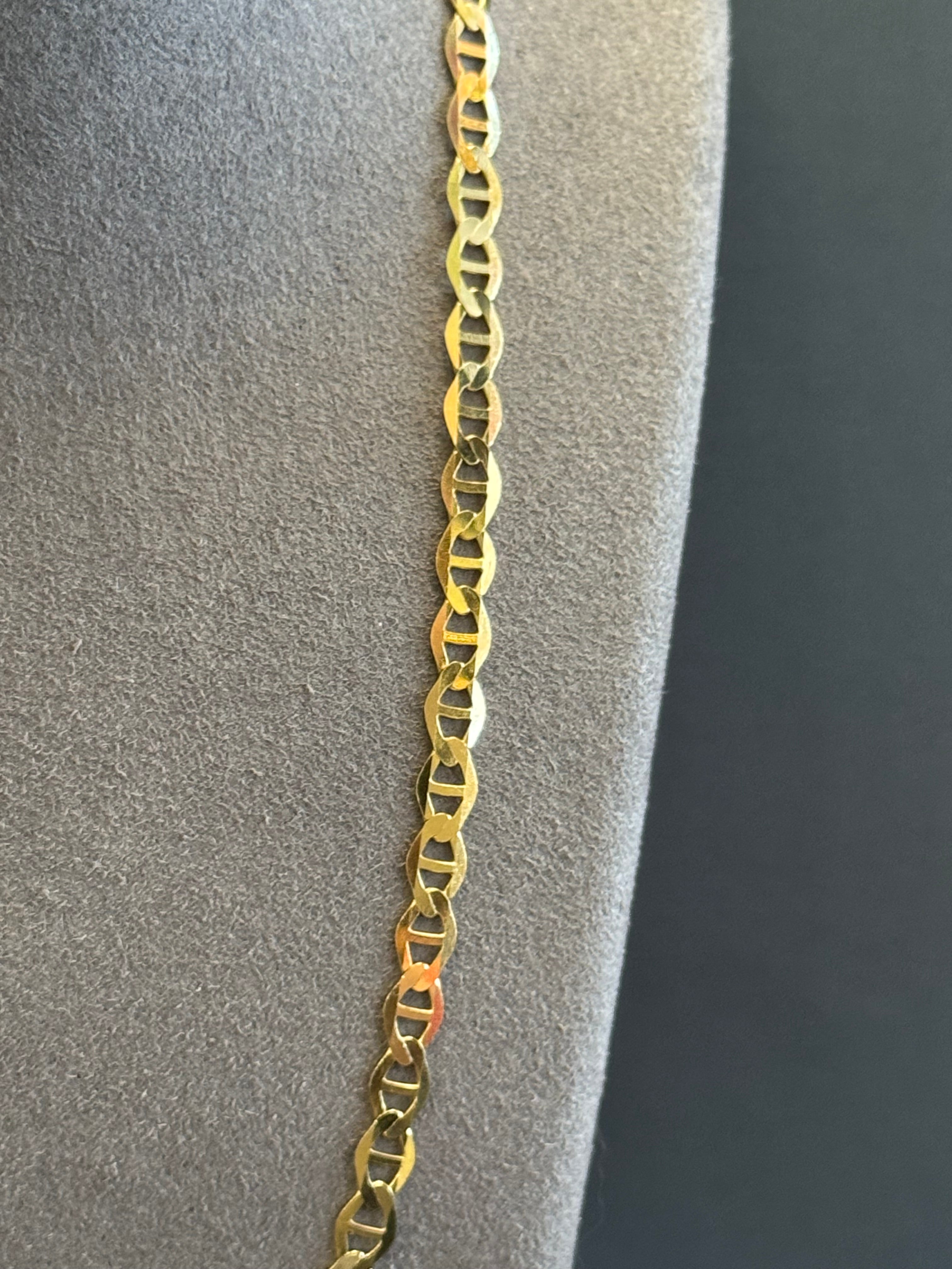 14K Gold Solid Mariner Chain