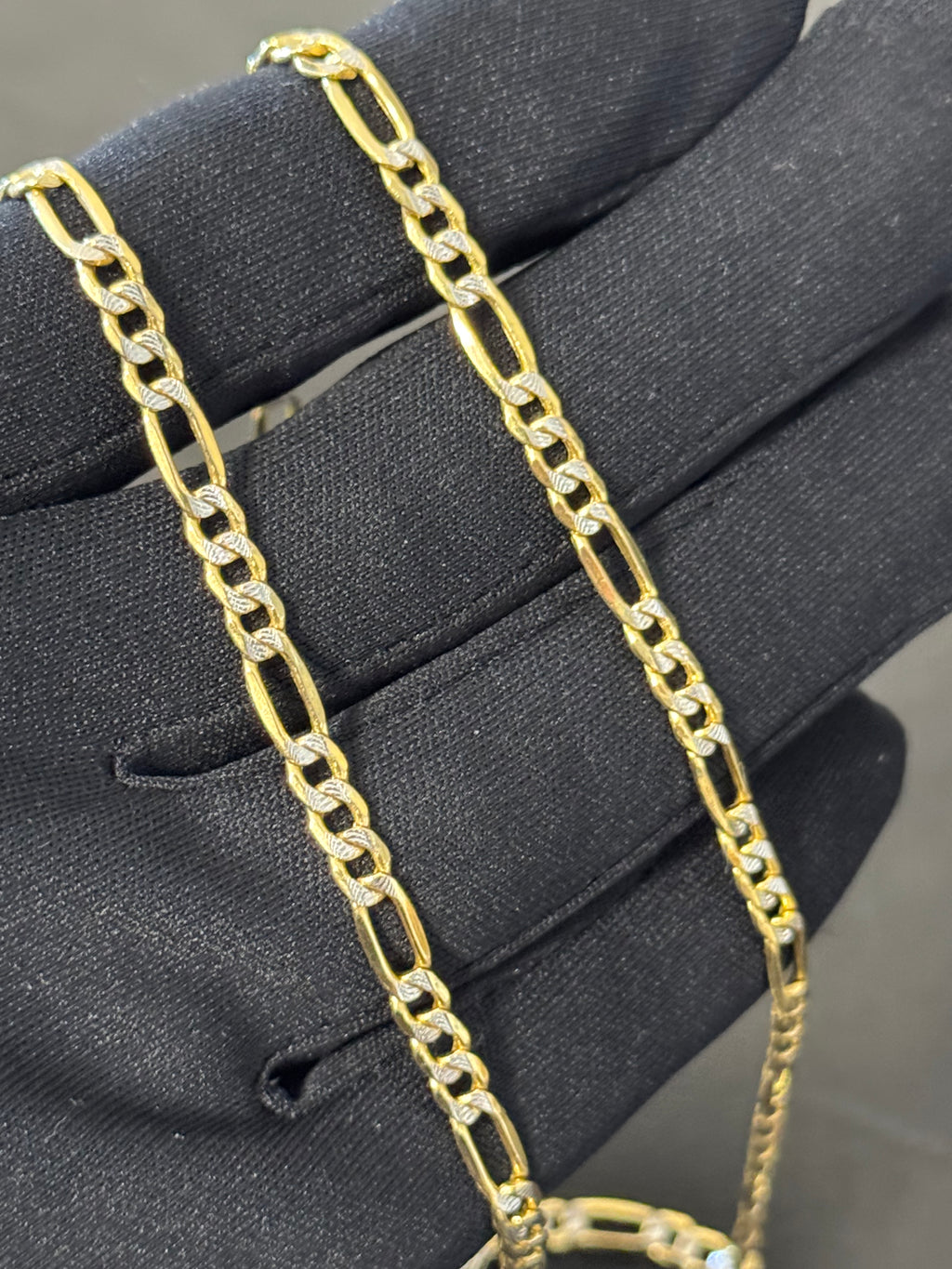 14K Gold Semi Solid Two Tone Figaro Chain