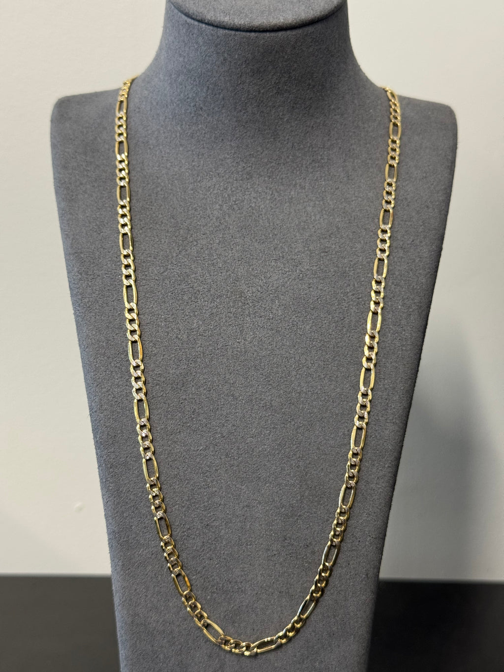 14K Gold Semi Solid Two Tone Figaro Chain