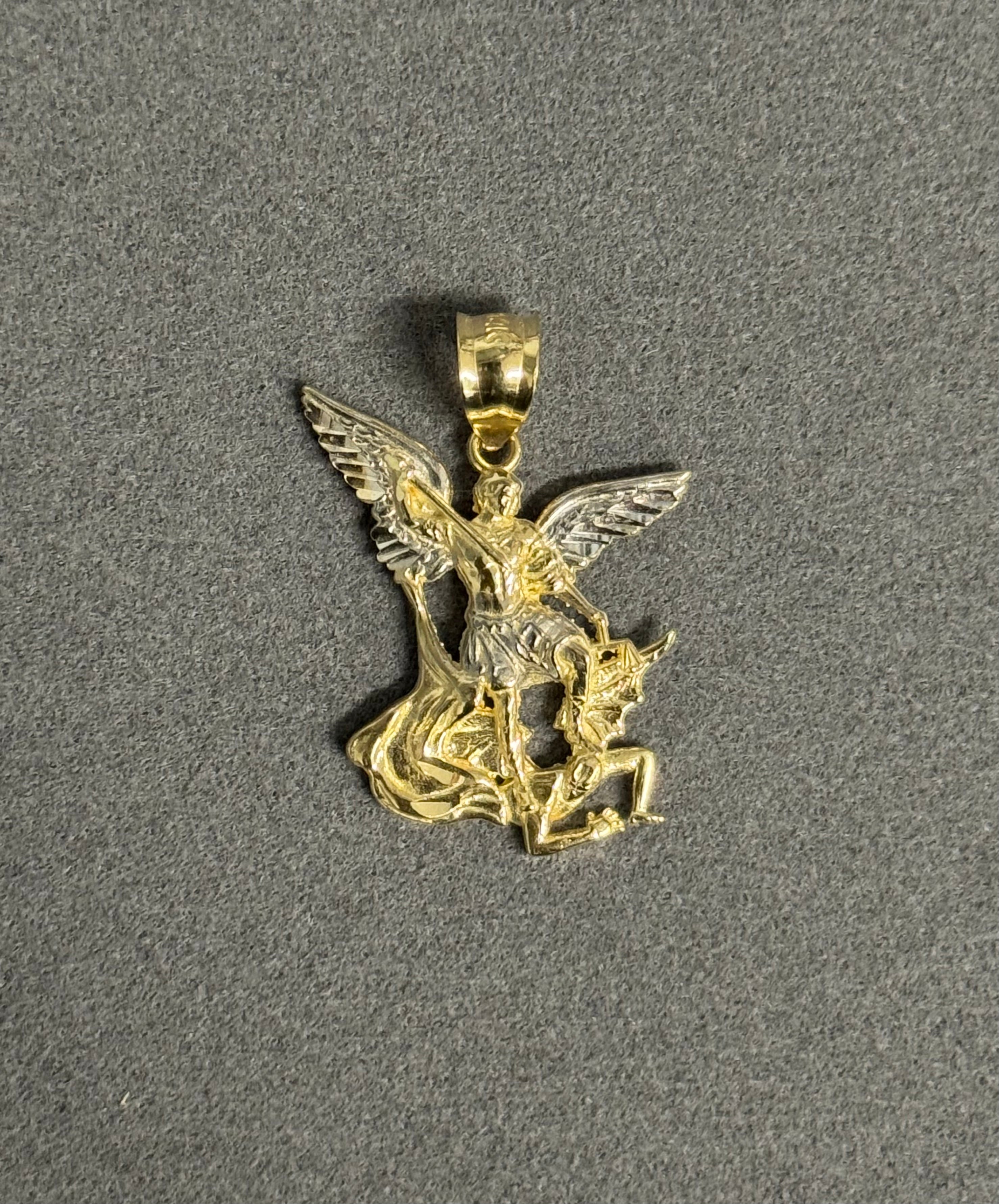14K Gold Two Tone Saint Michael the Arcangel Pendant