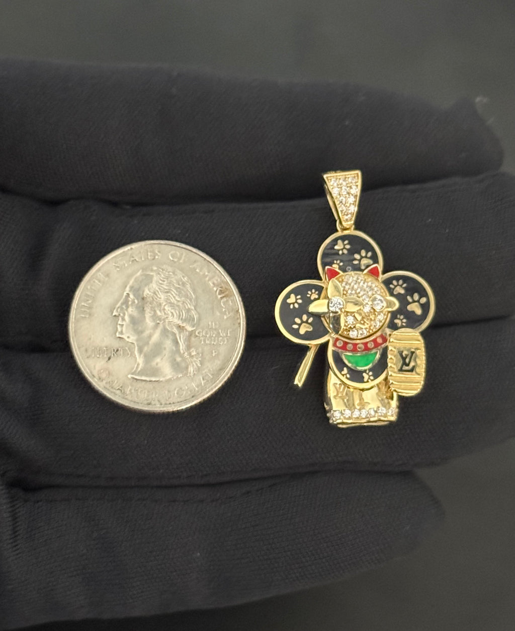 10K Gold Cubic Zirconia Enamel Samurai Pendant