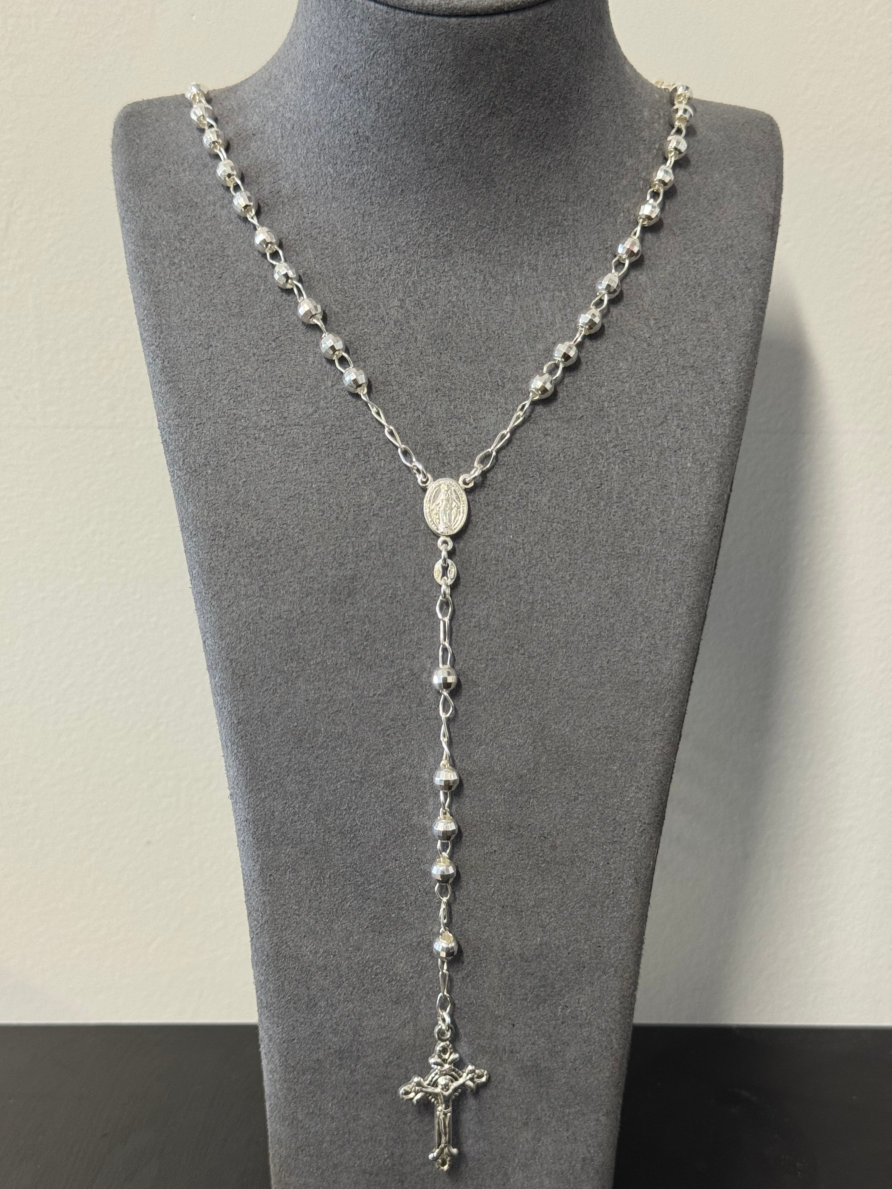 925 Sterling Silver Rosary Bead Chain Necklace