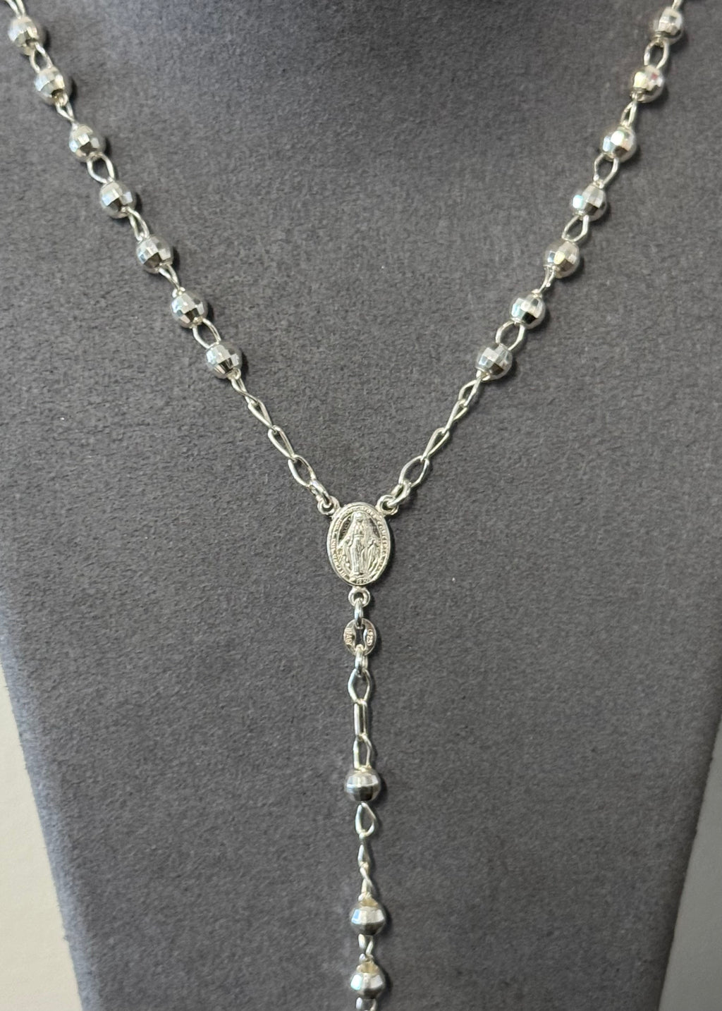 925 Sterling Silver Rosary Bead Chain Necklace