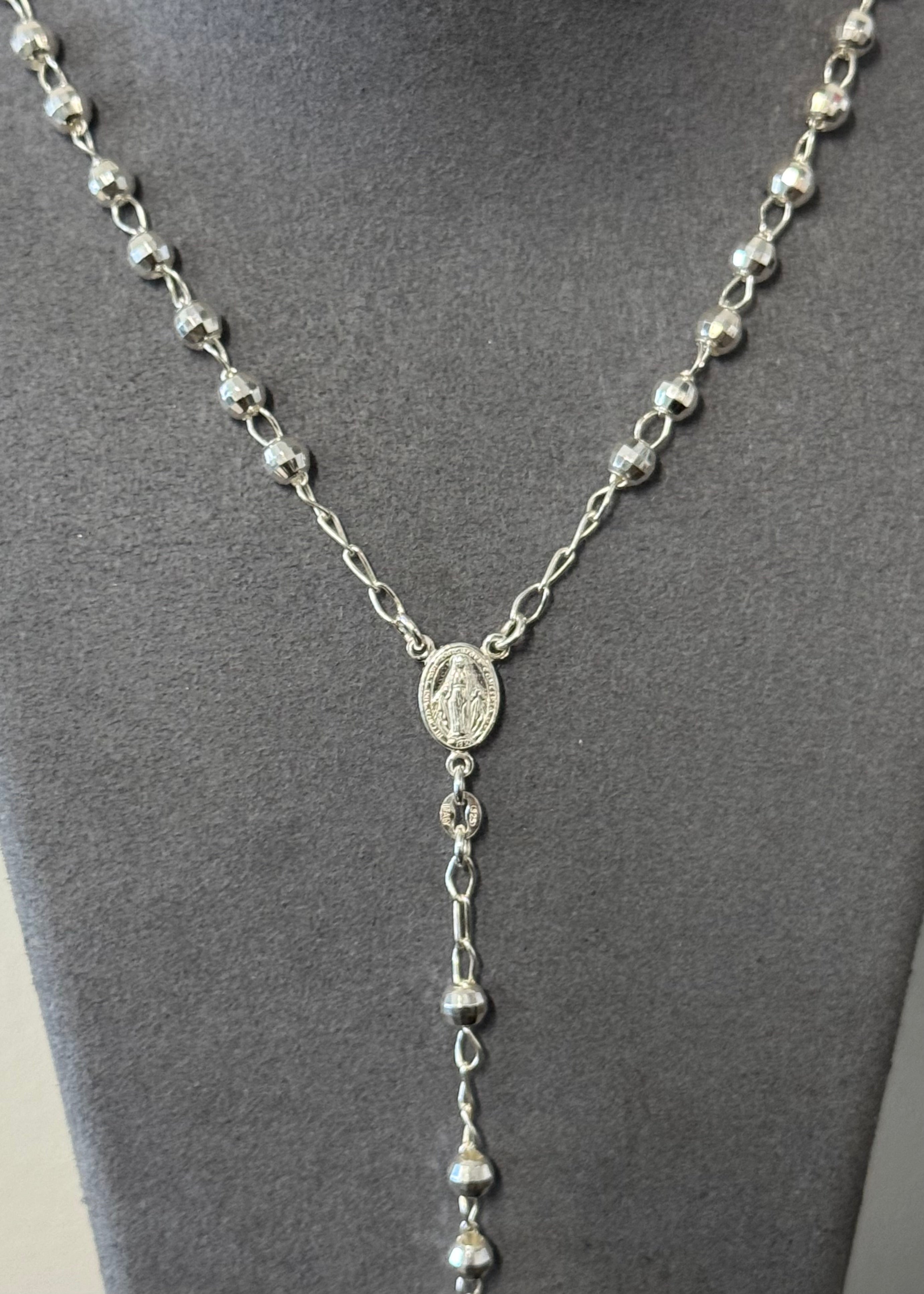 925 Sterling Silver Rosary Bead Chain Necklace