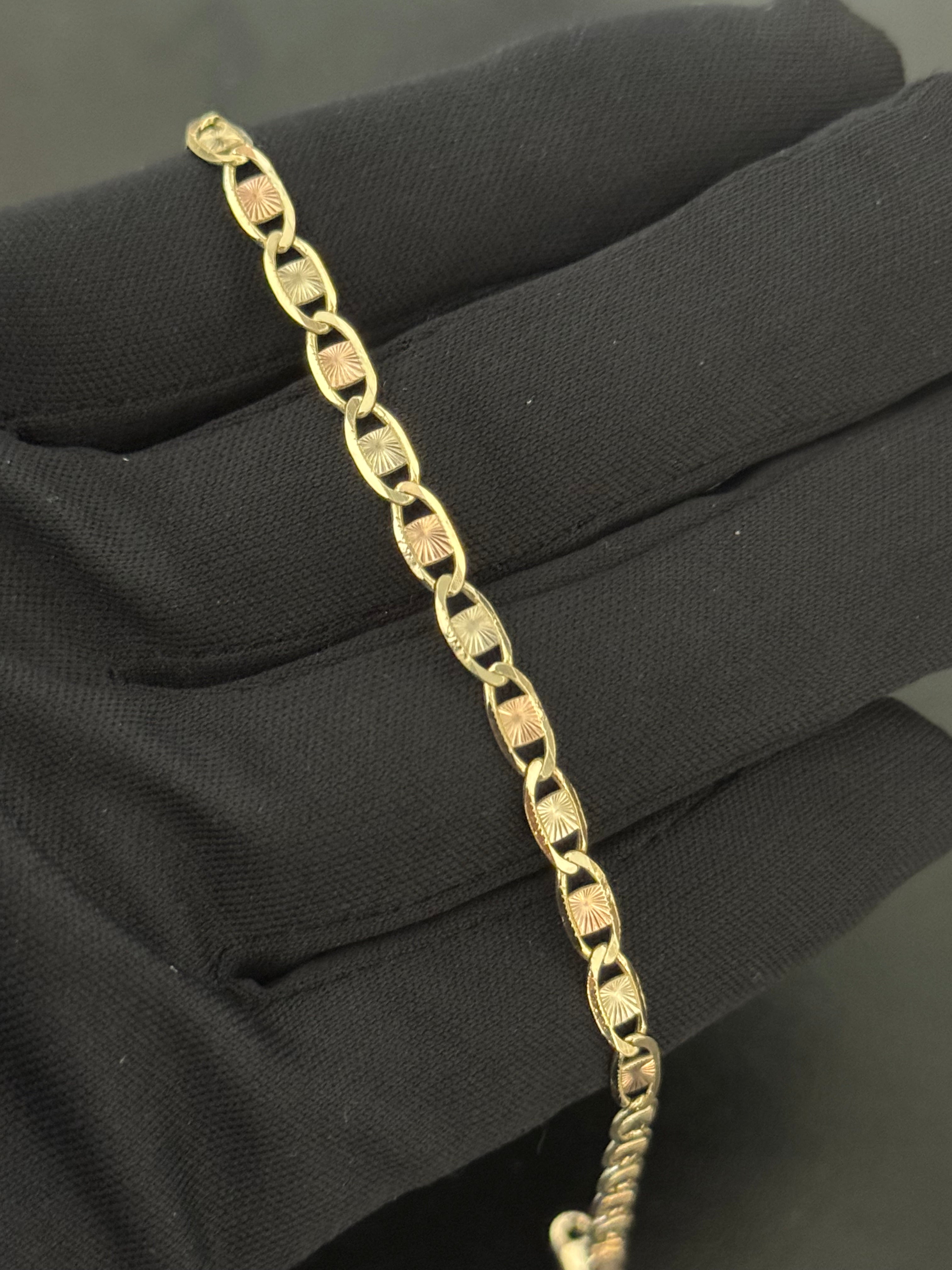 14K Gold Solid Tri Tone Valentino Chain Bracelet