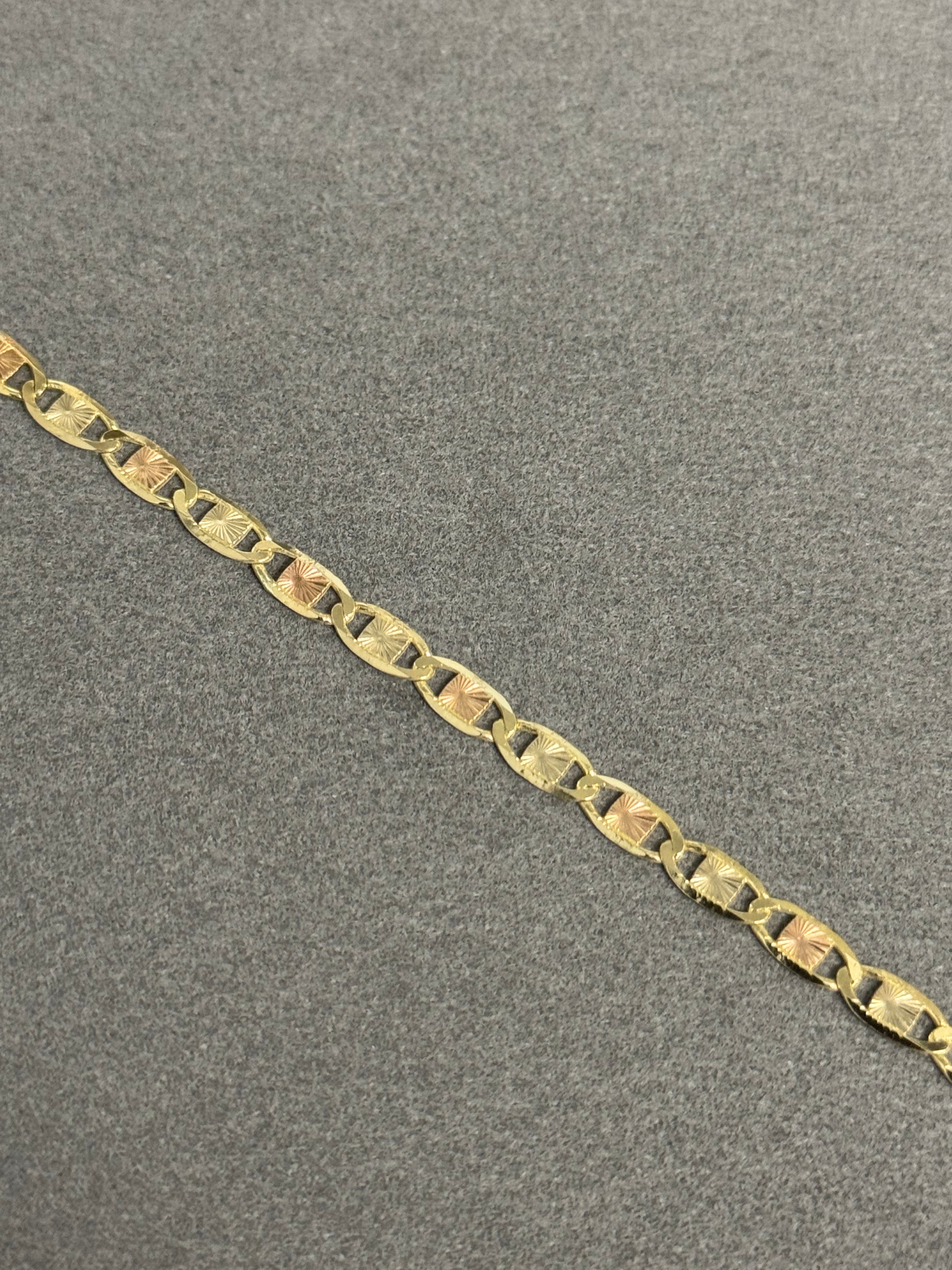 14K Gold Solid Tri Tone Valentino Chain Bracelet