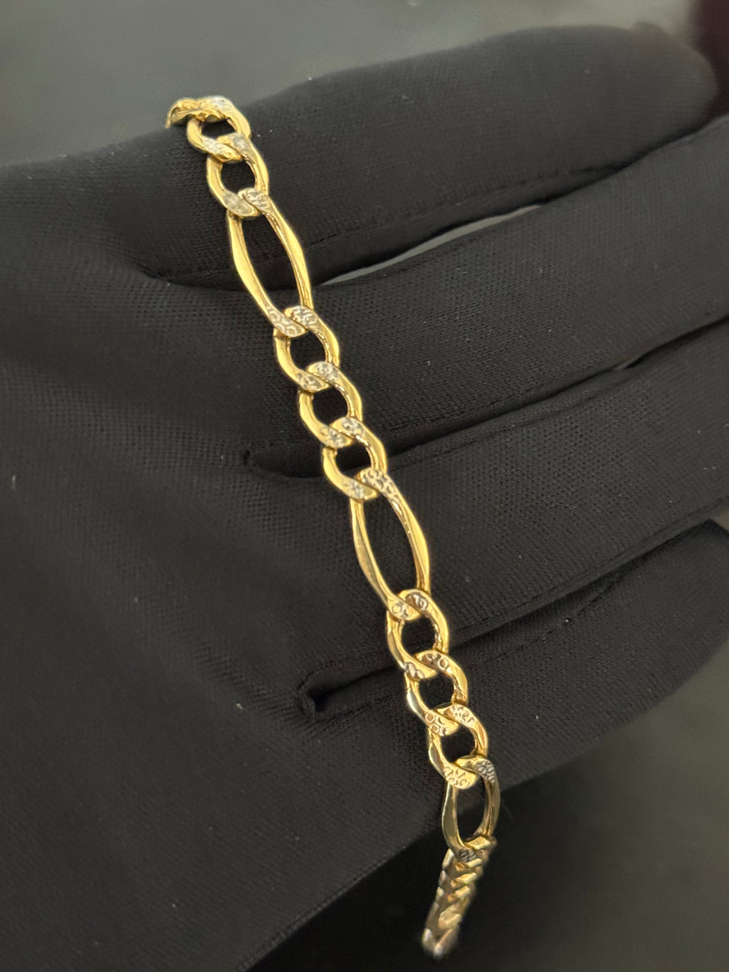 14K Gold Semi Solid Two Tone Figaro Chain Bracelet