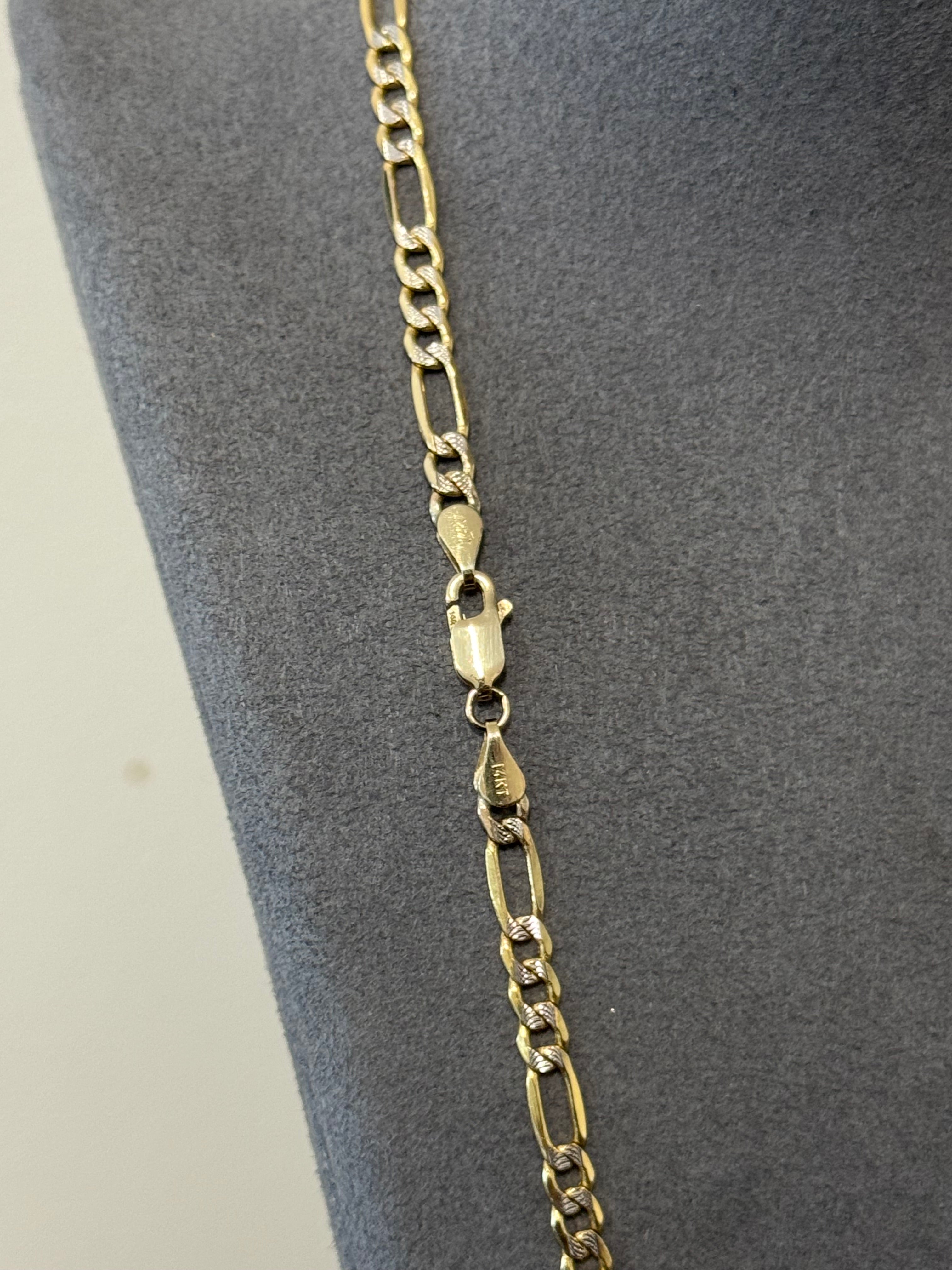 14K Gold Semi Solid Two Tone Figaro Chain