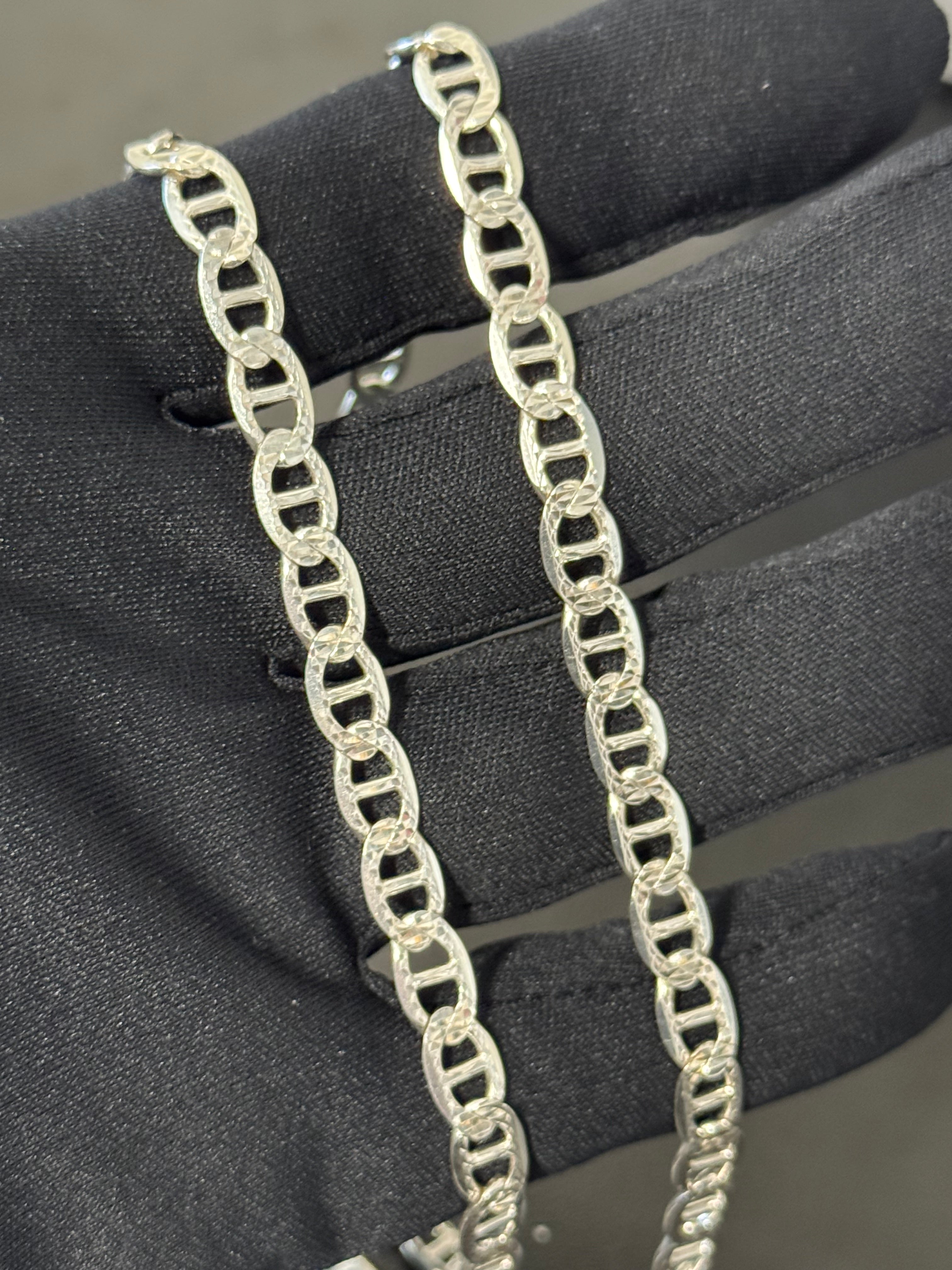 925 Sterling Silver Flat Pave Mariner Chain