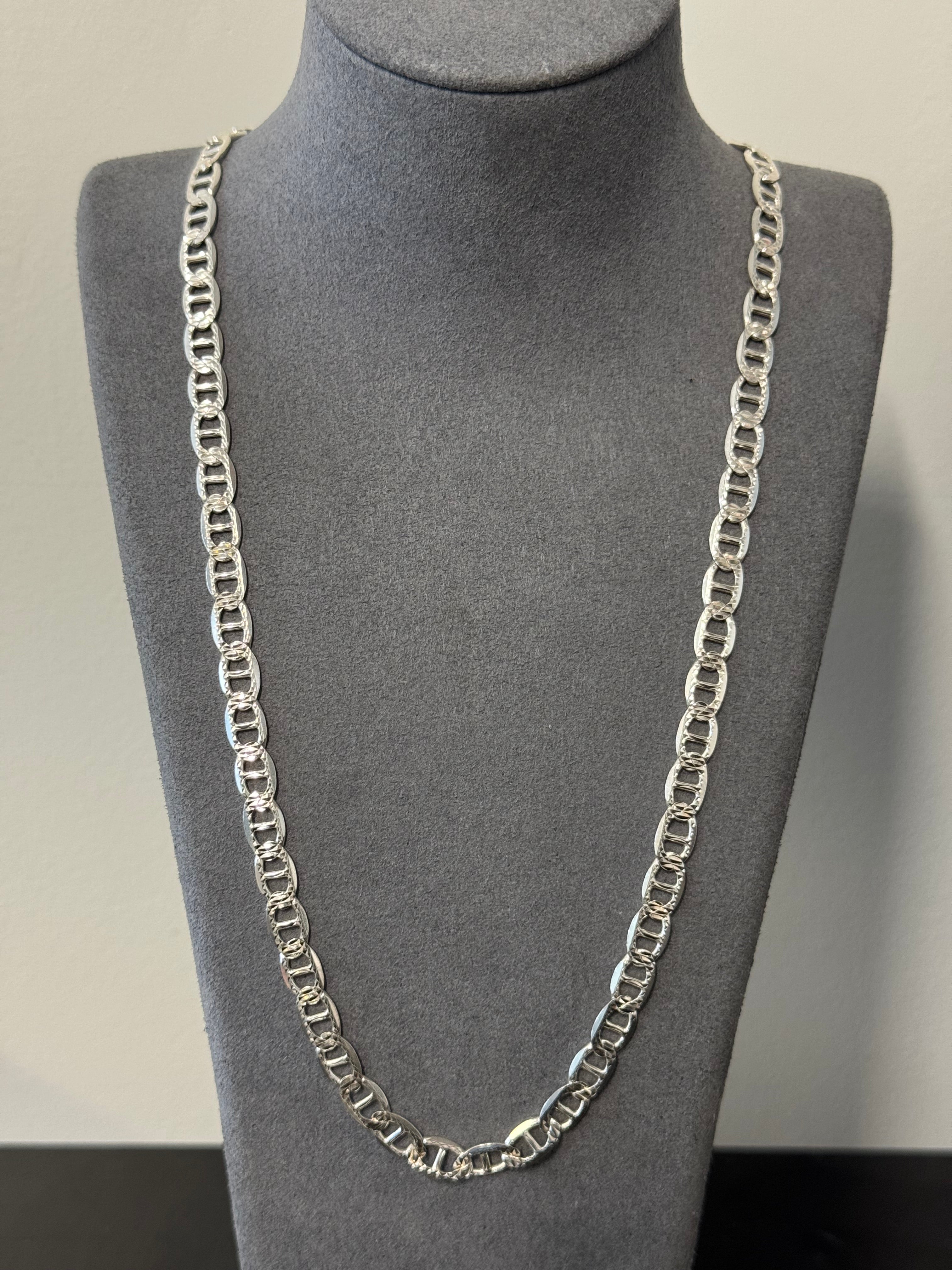 925 Sterling Silver Flat Pave Mariner Chain