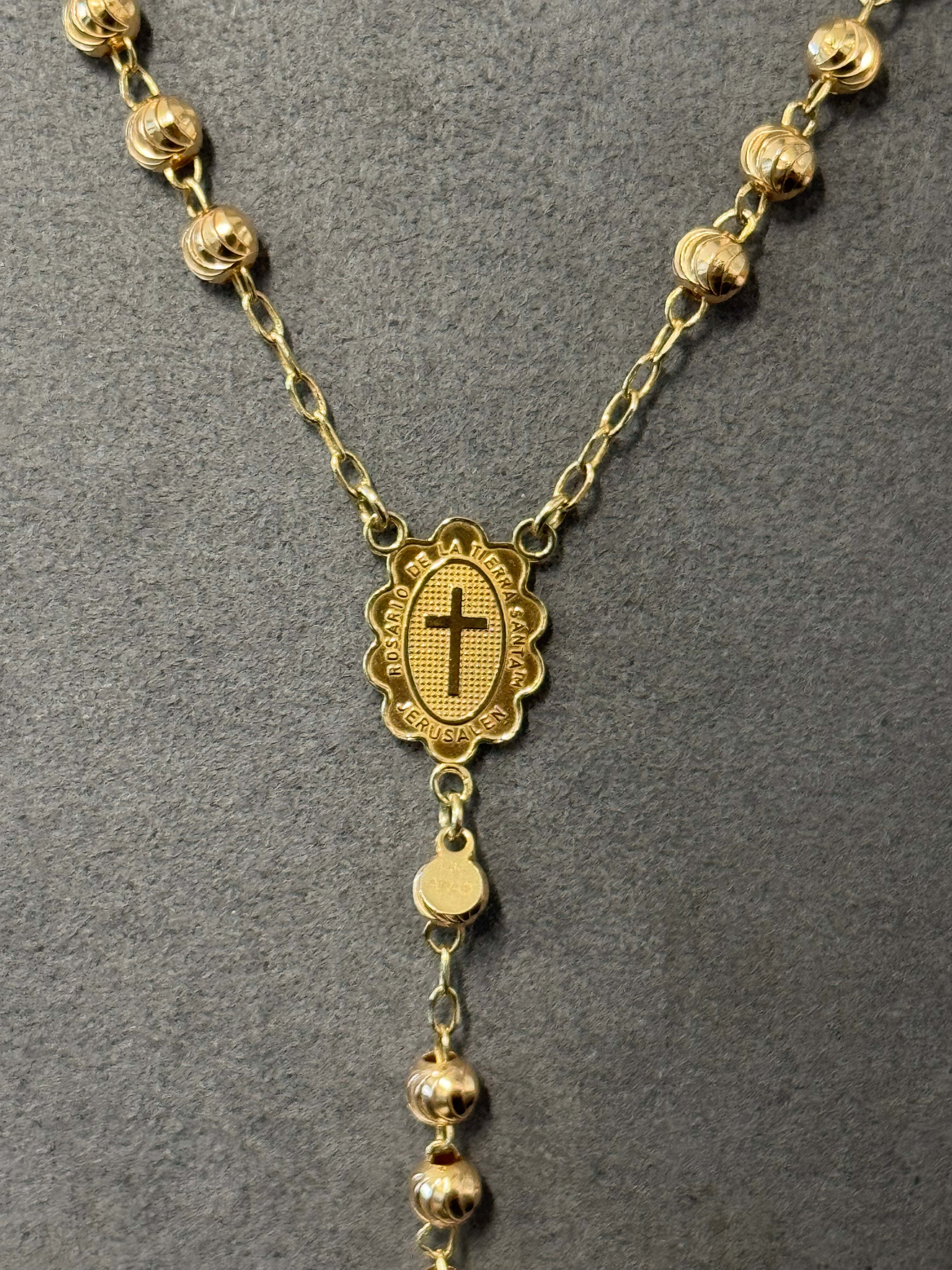 14K Gold Two Tone Rosary Moon Cut Bead Chain Necklace 29 in