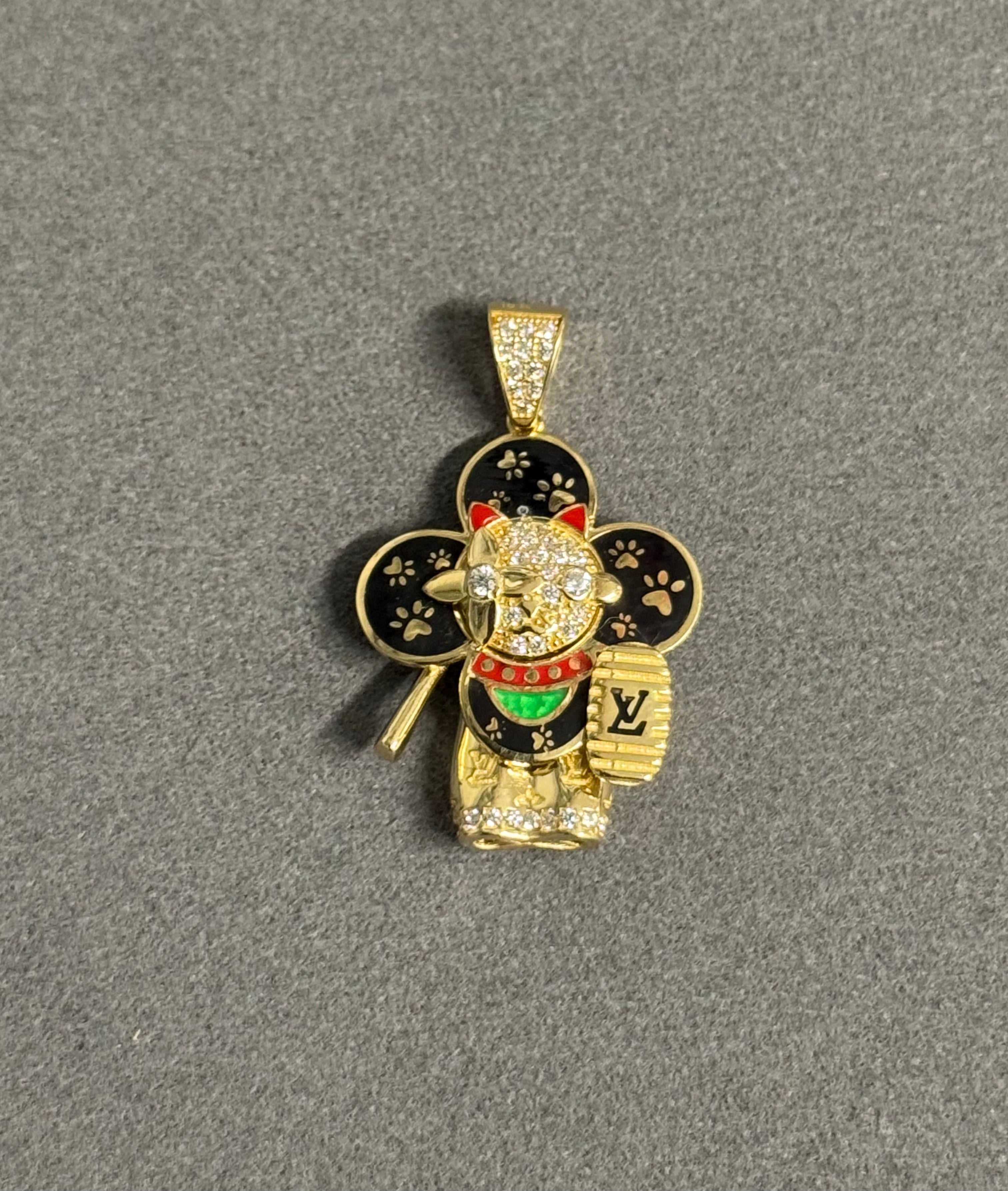10K Gold Cubic Zirconia Enamel Samurai Pendant