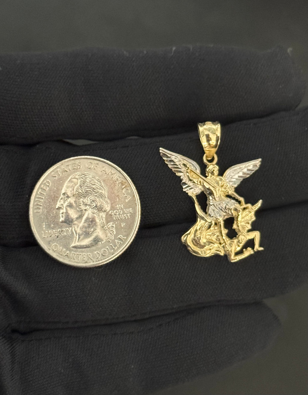 14K Gold Two Tone Saint Michael the Arcangel Pendant