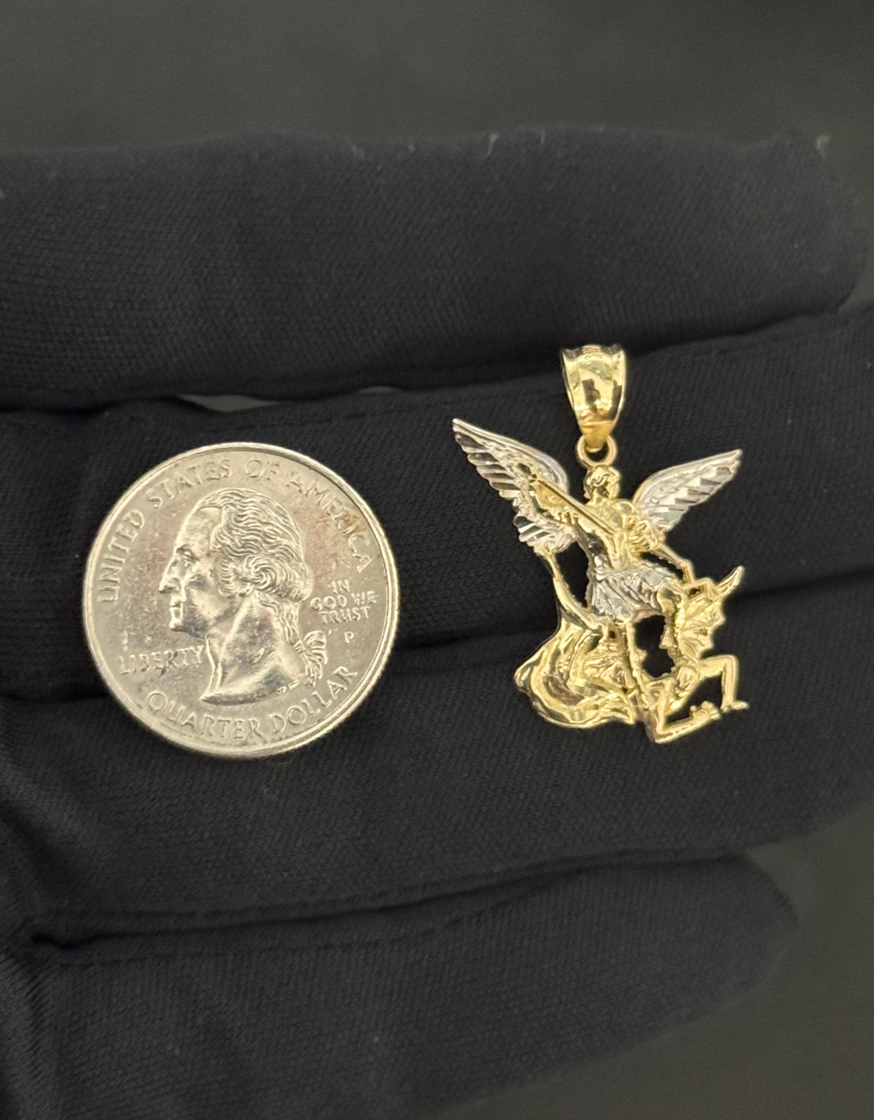 14K Gold Two Tone Saint Michael the Arcangel Pendant