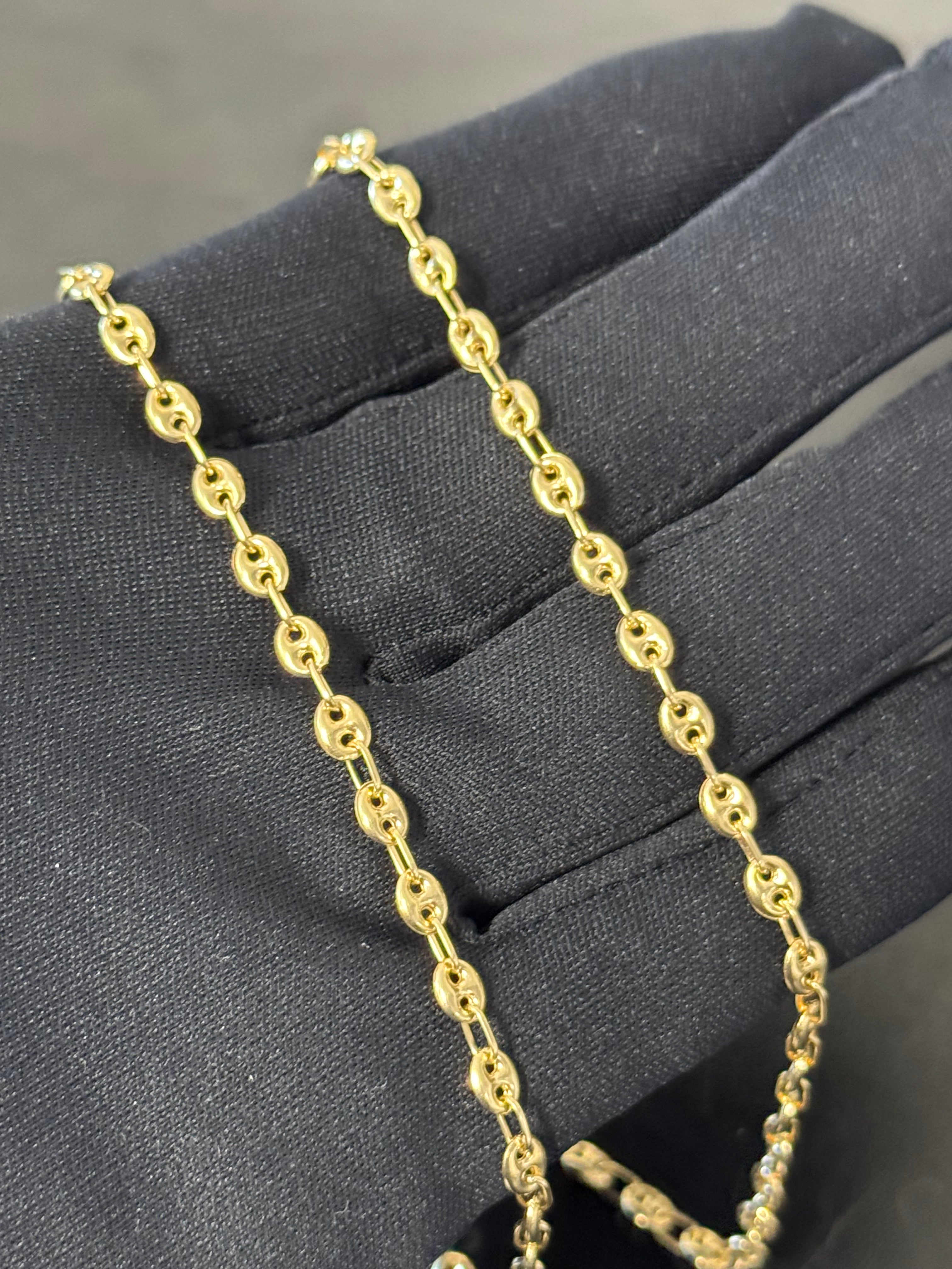 14K Semi Solid Gold Puffed Mariner Chain