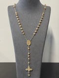 14K Gold Two Tone Rosary Moon Cut Bead Chain Necklace 29 in